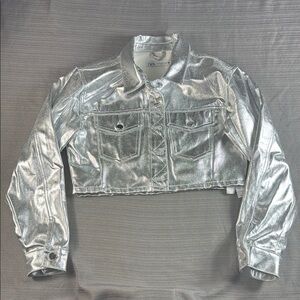 Zara Silver Metallic Cropped Jean Jacket medium